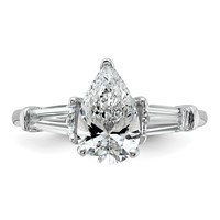 14K White Gold 2 Carat Certified Lab Grown Diamond VS+ F+ Pear and Tapered Baguette Complete Engagement Ring view 4