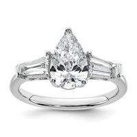 14K White Gold 2 Carat Certified Lab Grown Diamond VS+ F+ Pear and Tapered Baguette Complete Engagement Ring view 1
