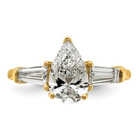 14K Yellow Gold 2 Carat Certified Lab Grown Diamond VS+ F+ Pear and Tapered Baguette Complete Engagement Ring view 3