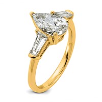 14K Yellow Gold 2 Carat Certified Lab Grown Diamond VS+ F+ Pear and Tapered Baguette Complete Engagement Ring view 5