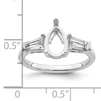 14K White Gold 0.62 Carat Lab Grown Diamond VS+ F+ Tapered Baguette 1.50 Carat Pear Center Semi Mount Engagement Ring view 4