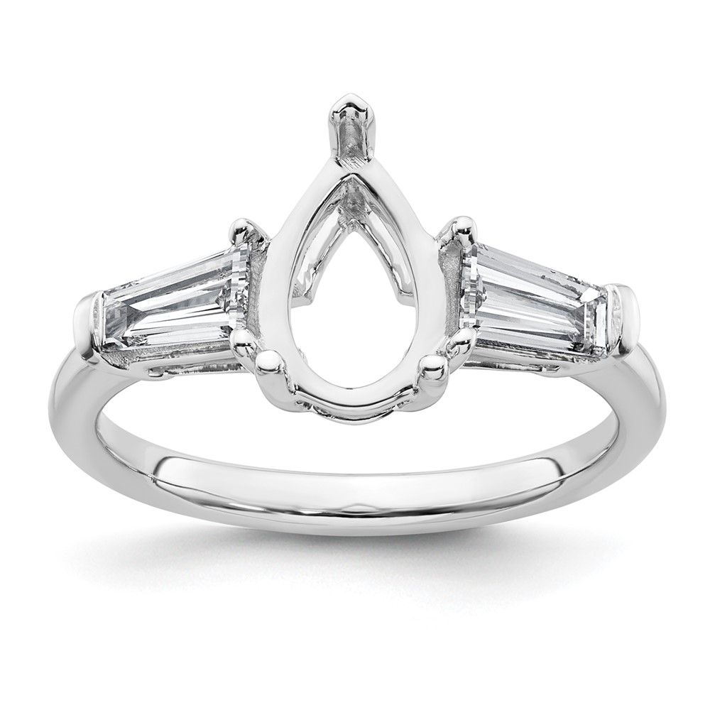 14K White Gold 0.62 Carat Lab Grown Diamond VS+ F+ Tapered Baguette 1.50 Carat Pear Center Semi Mount Engagement Ring