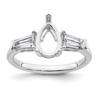 14K White Gold 0.62 Carat Lab Grown Diamond VS+ F+ Tapered Baguette 1.50 Carat Pear Center Semi Mount Engagement Ring view 1