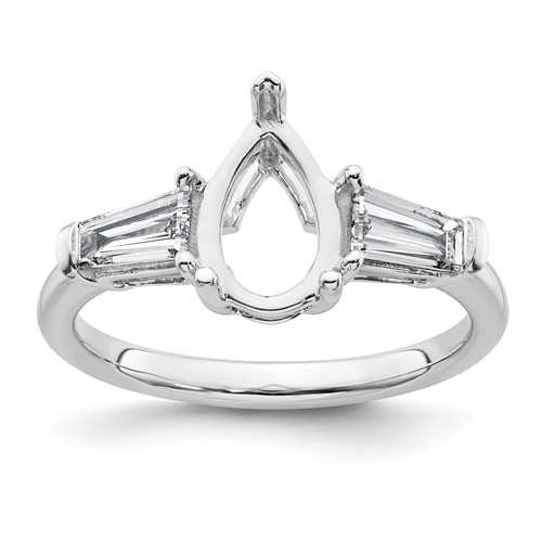 14K White Gold 0.62 Carat Lab Grown Diamond VS+ F+ Tapered Baguette 1.50 Carat Pear Center Semi Mount Engagement Ring