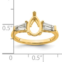 14K Yellow Gold 0.62 Carat Lab Grown Diamond VS+ F+ Tapered Baguette 1.50 Carat Pear Center Semi Mount Engagement Ring view 4
