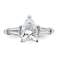 14K White Gold 2.62 Carat Certified Lab Grown Diamond VS+ F+ Pear and Tapered Baguette Complete Engagement Ring view 4