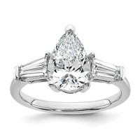 14K White Gold 2.62 Carat Certified Lab Grown Diamond VS+ F+ Pear and Tapered Baguette Complete Engagement Ring view 1
