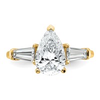 14K Yellow Gold 2.62 Carat Certified Lab Grown Diamond VS+ F+ Pear and Tapered Baguette Complete Engagement Ring view 4