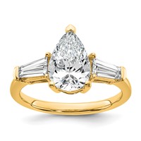 14K Yellow Gold 2.62 Carat Certified Lab Grown Diamond VS+ F+ Pear and Tapered Baguette Complete Engagement Ring view 1