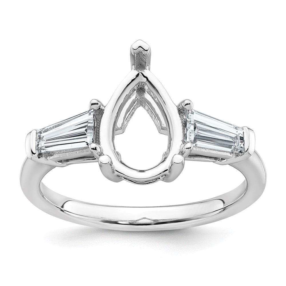 14K White Gold 0.62 Carat Lab Grown Diamond VS+ F+ Tapered Baguette 2 Carat Pear Center Semi Mount Engagement Ring