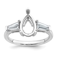 14K White Gold 0.62 Carat Lab Grown Diamond VS+ F+ Tapered Baguette 2 Carat Pear Center Semi Mount Engagement Ring view 1