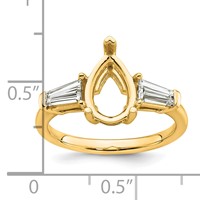 14K Yellow Gold 0.62 Carat Lab Grown Diamond VS+ F+ Tapered Baguette 2 Carat Pear Center Semi Mount Engagement Ring view 4