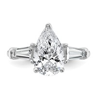 14K White Gold 3.33 Carat Certified Lab Grown Diamond VS+ F+ Pear and Tapered Baguette Complete Engagement Ring view 4
