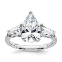 14K White Gold 3.33 Carat Certified Lab Grown Diamond VS+ F+ Pear and Tapered Baguette Complete Engagement Ring view 1