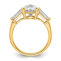 14K Yellow Gold 3.33 Carat Certified Lab Grown Diamond VS+ F+ Pear and Tapered Baguette Complete Engagement Ring view 2