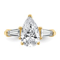 14K Yellow Gold 3.33 Carat Certified Lab Grown Diamond VS+ F+ Pear and Tapered Baguette Complete Engagement Ring view 4