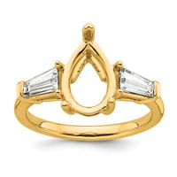 14K Yellow Gold 0.88 Carat Lab Grown Diamond VS+ F+ Tapered Baguette 2.50 Carat Pear Center Semi Mount Engagement Ring view 1