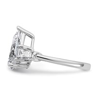 14K White Gold 6.75 Carat Certified Lab Grown Diamond VS+ G+ Pear and Tapered Baguette Complete Three Stone Engagement Ring view 3