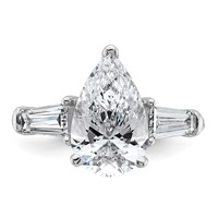 14K White Gold 6.75 Carat Certified Lab Grown Diamond VS+ G+ Pear and Tapered Baguette Complete Three Stone Engagement Ring view 4