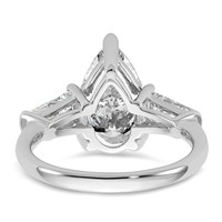 14K White Gold 6.75 Carat Certified Lab Grown Diamond VS+ G+ Pear and Tapered Baguette Complete Three Stone Engagement Ring view 5