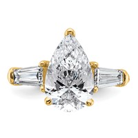 14K Yellow Gold 6.75 Carat Certified Lab Grown Diamond VS+ G+ Pear and Tapered Baguette Complete Three Stone Engagement Ring view 4