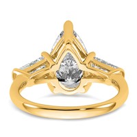 14K Yellow Gold 6.75 Carat Certified Lab Grown Diamond VS+ G+ Pear and Tapered Baguette Complete Three Stone Engagement Ring view 5