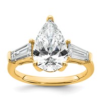 14K Yellow Gold 6.75 Carat Certified Lab Grown Diamond VS+ G+ Pear and Tapered Baguette Complete Three Stone Engagement Ring view 1