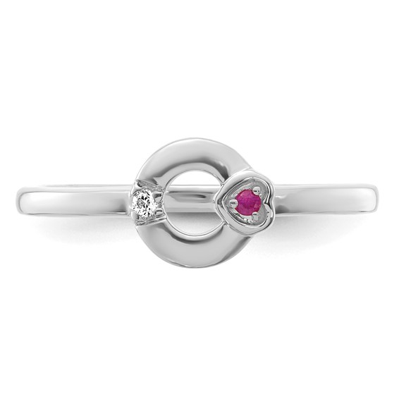14k WG Dia. Heart w/ 1 Genuine Birthstone Mother's Circle Ring