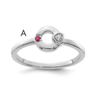 14k WG Dia. Heart w/ 1 Genuine Birthstone Mother's Circle Ring