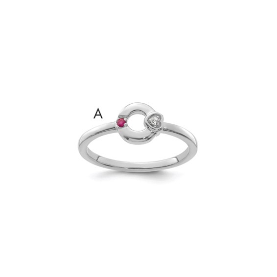 14k WG Dia. Heart w/ 1 Genuine Birthstone Mother's Circle Ring