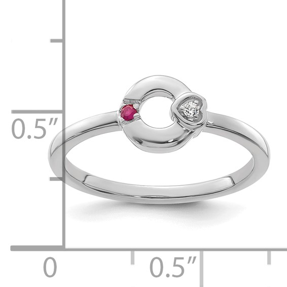 14k WG Dia. Heart w/ 1 Genuine Birthstone Mother's Circle Ring