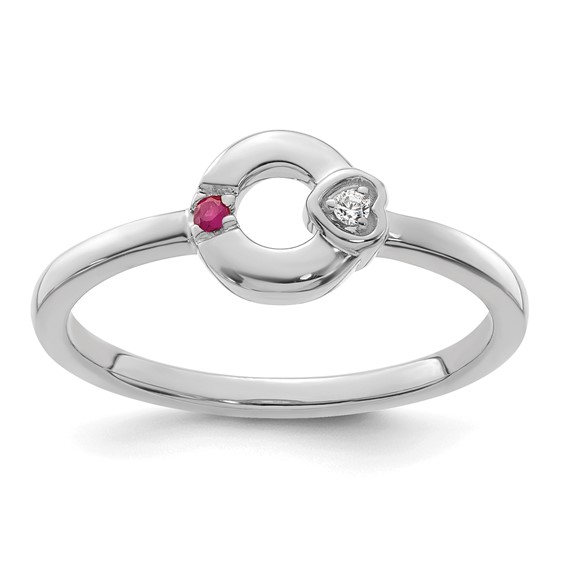 14k WG Dia. Heart w/ 1 Genuine Birthstone Mother's Circle Ring