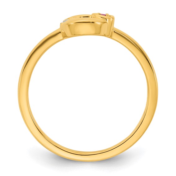 14k Diamond Heart with Synthetic 1 Birthstone Mother's Circle Ring