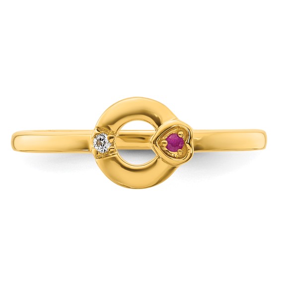 14k Diamond Heart with Synthetic 1 Birthstone Mother's Circle Ring