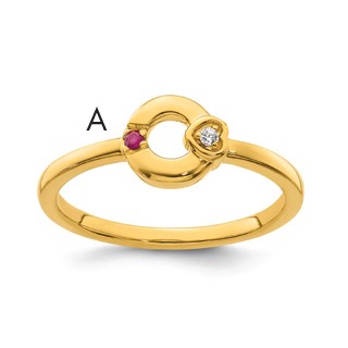 14k Diamond Heart with Synthetic 1 Birthstone Mother's Circle Ring