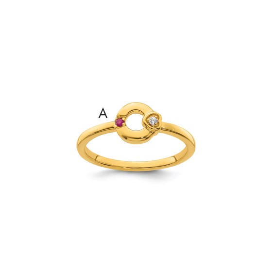 14k Diamond Heart with Synthetic 1 Birthstone Mother's Circle Ring