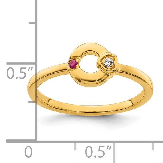 14k Diamond Heart with Synthetic 1 Birthstone Mother's Circle Ring