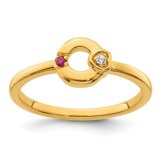 14k Diamond Heart with Synthetic 1 Birthstone Mother's Circle Ring