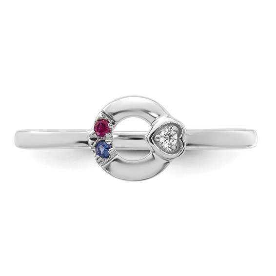14k WG Dia. Heart with 2 Genuine Birthstone Mother's Circle Ring