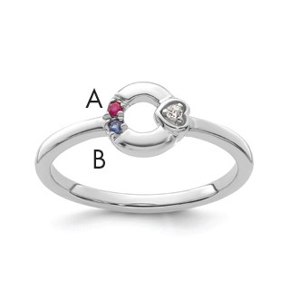 14k WG Dia. Heart with 2 Synthetic Birthstone Mother's Circle Ring