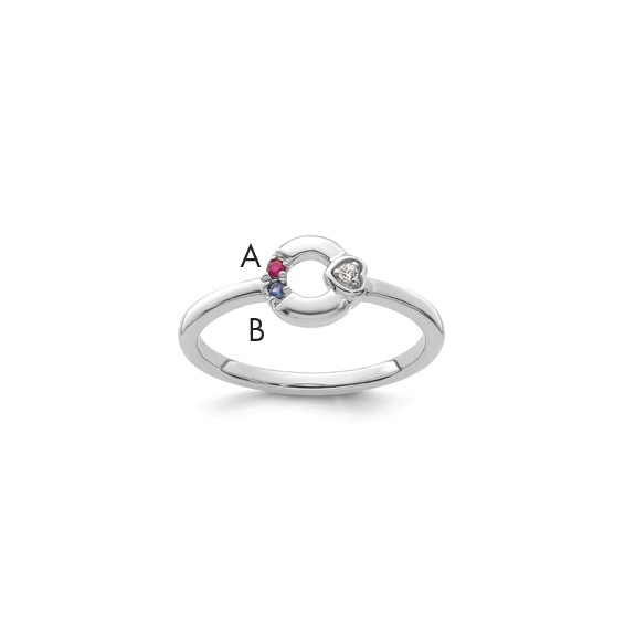 14k WG Dia. Heart with 2 Genuine Birthstone Mother's Circle Ring