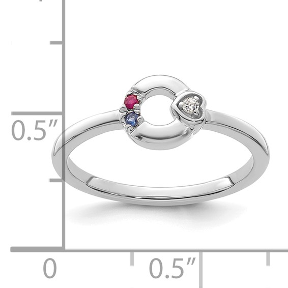 14k WG Dia. Heart with 2 Genuine Birthstone Mother's Circle Ring