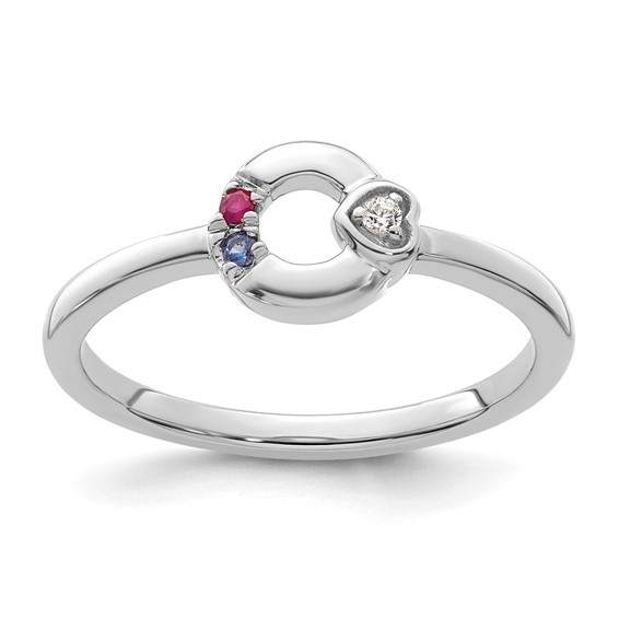 14k WG Dia. Heart with 2 Genuine Birthstone Mother's Circle Ring