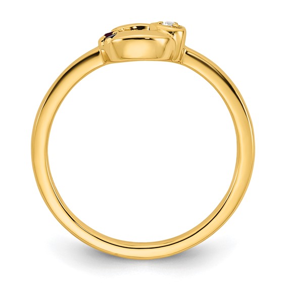 14k Dia. Heart with Genuine 2 Birthstone Mother's Circle Ring