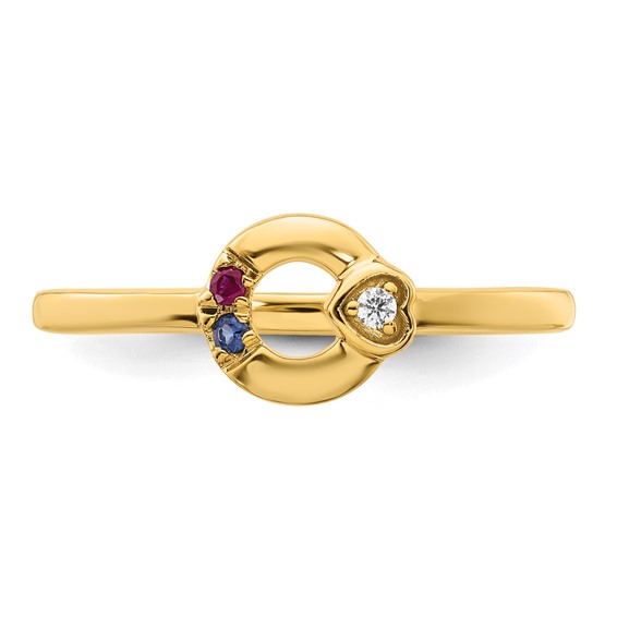 14k Dia. Heart with Genuine 2 Birthstone Mother's Circle Ring