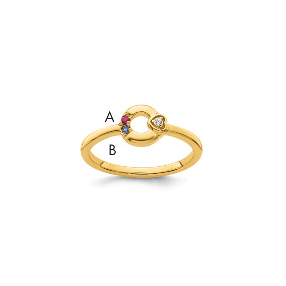 14k Dia. Heart with Genuine 2 Birthstone Mother's Circle Ring