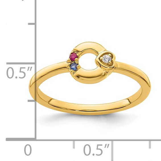14k Dia. Heart with Genuine 2 Birthstone Mother's Circle Ring
