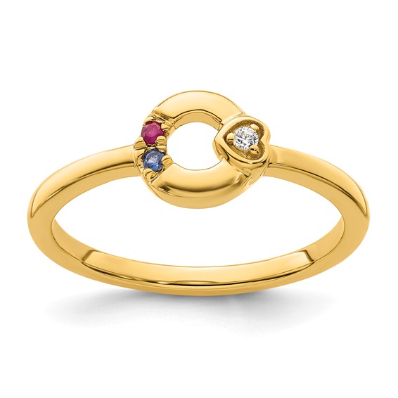 14k Dia. Heart with Genuine 2 Birthstone Mother's Circle Ring