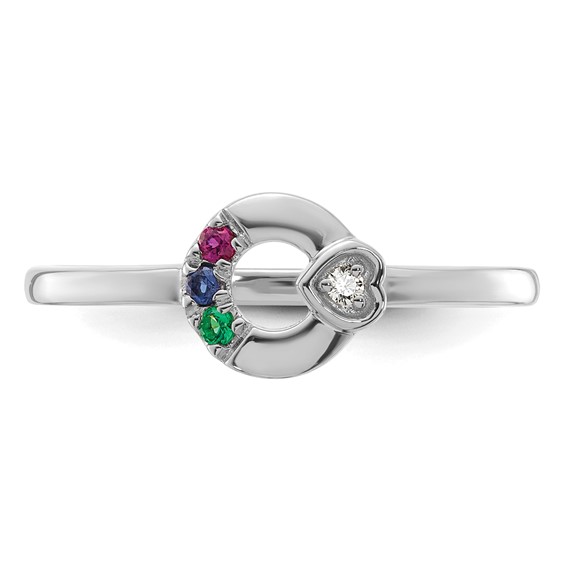 14k WG Dia.  Heart w/ 3 Synthetic Birthstone Mother's Circle Ring