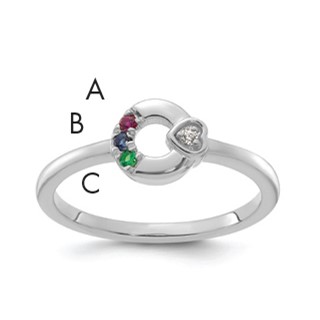 14k WG Dia.  Heart w/ 3 Synthetic Birthstone Mother's Circle Ring